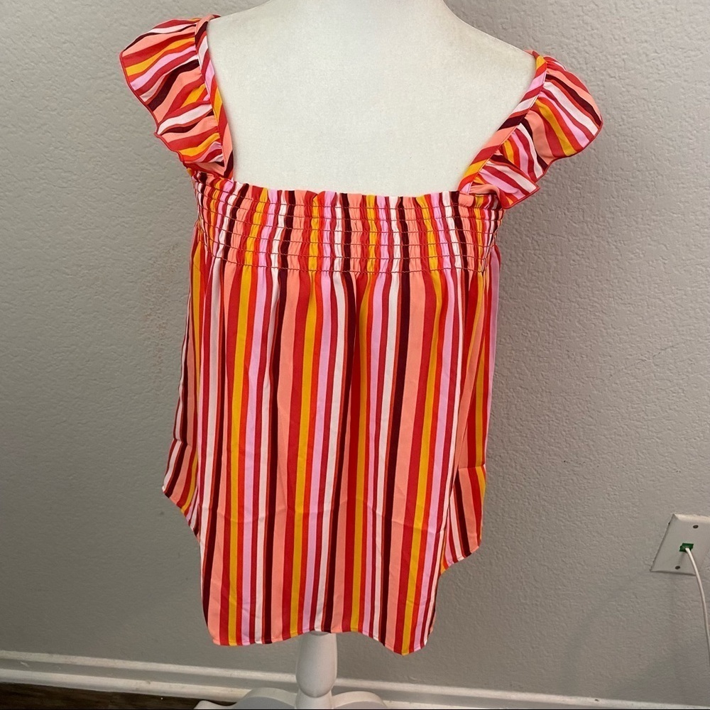 LOFT Outlet Square Neck Ruffle Strap Stripe Baby Doll Blouse Small NWT
